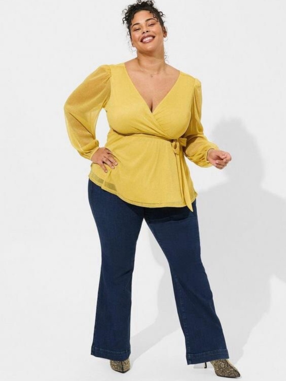 Torrid Gold Glimmer Knit Faux Wrap Top Size 6X